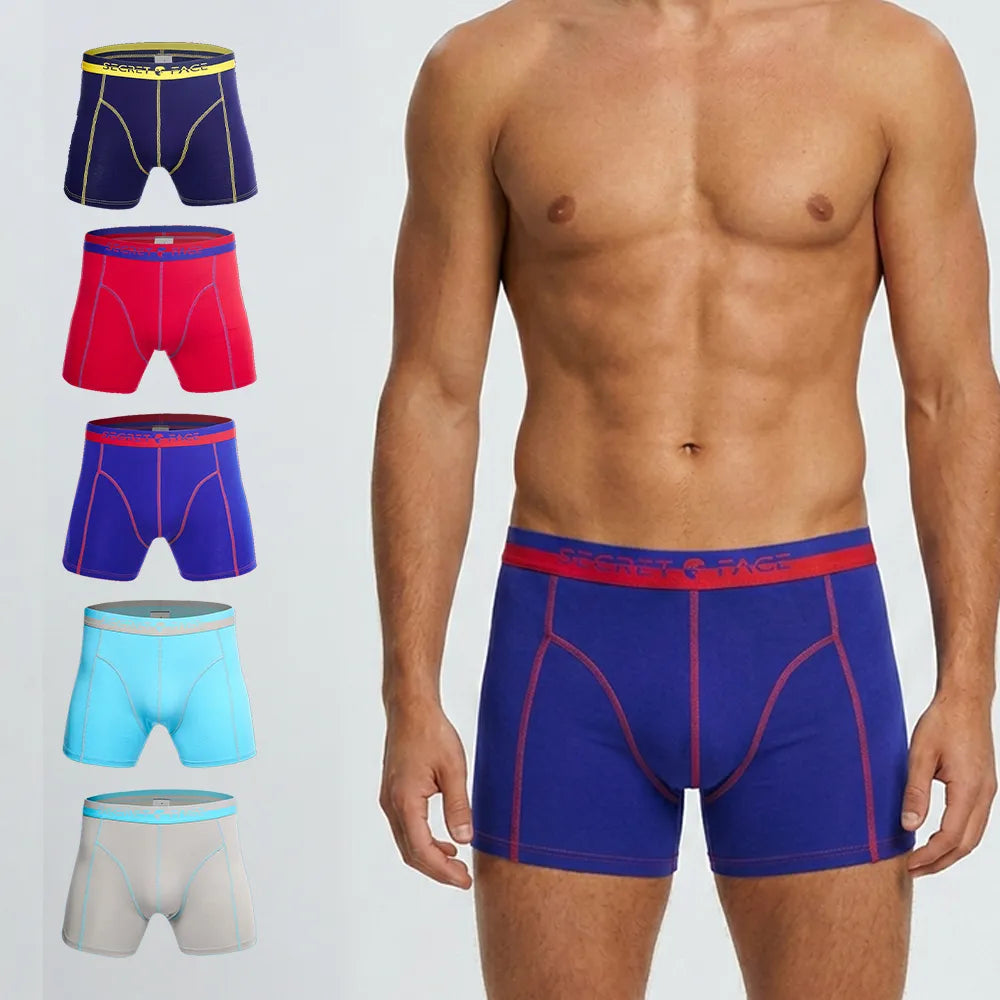 Secret Face Men's Stretch Cotton Boxer Briefs 5-Pack - Tight Fit, Flexible, Multi-Color & Floral Print