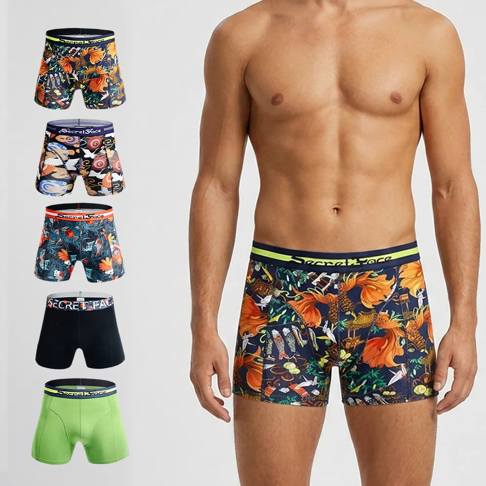 Secret Face Men's Stretch Boxer Briefs - Luxury Comfort, Flexible Tight Fit, Durable Cotton Blend (Assorted Novelty & Solid Prints)