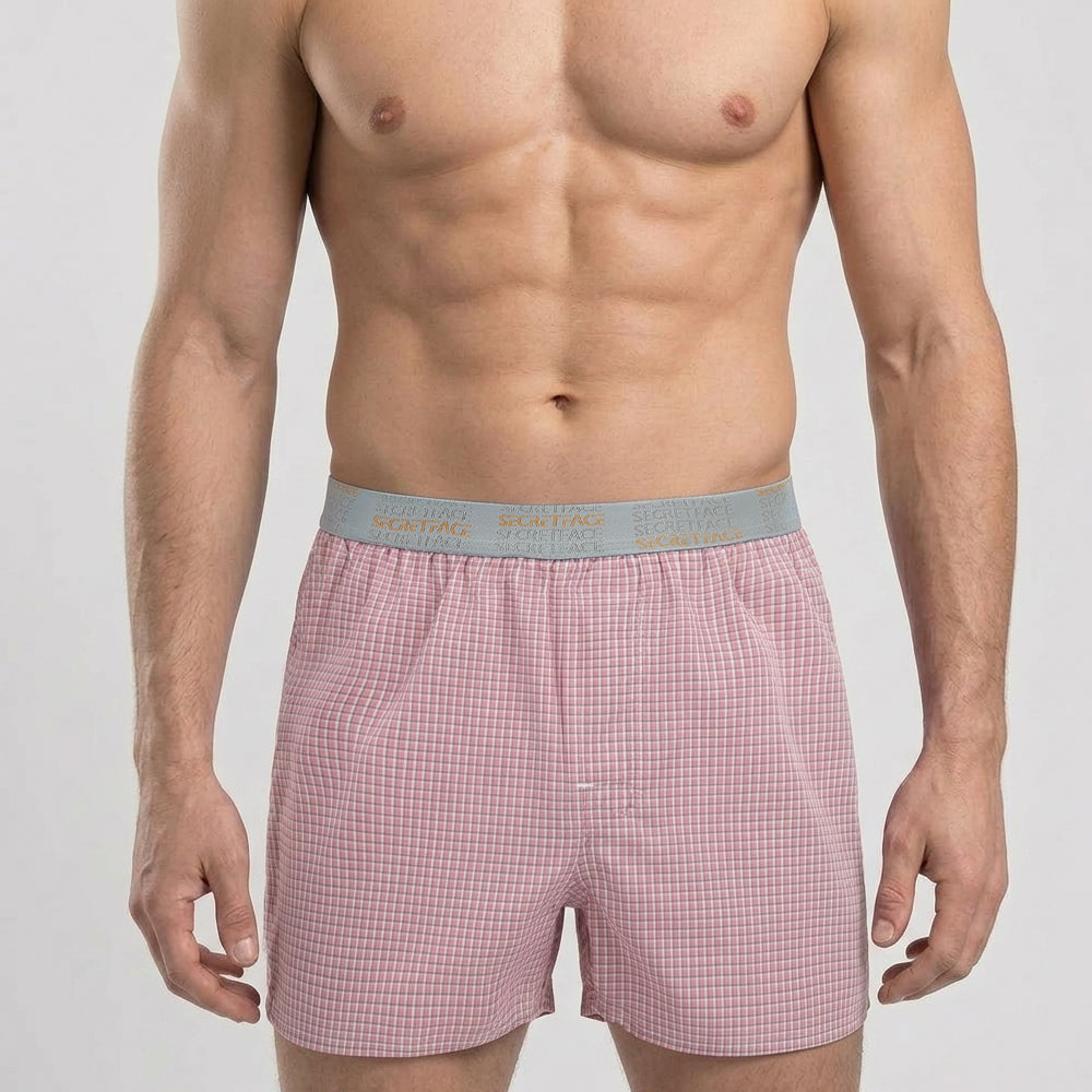 Secret Face Men's Woven Boxer Shorts 3-Pack - Classic Gingham Check, Soft Cotton, Elastic Waistband