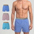 Secret Face Men's Woven Boxer Shorts 3-Pack - Classic Gingham Check, Soft Cotton, Elastic Waistband