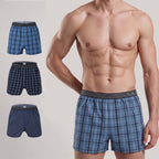 Secret Face Men's 3-Pack Woven Boxer Shorts - 100% Cotton, Loose Fit, Elastic Waistband, Assorted Plaid & Dot Patterns