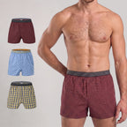 Secret Face Men's 3-Pack Woven Boxer Shorts - Soft Cotton, Loose Fit, Elastic Waistband, Assorted Animal & Plaid Prints