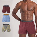 Secret Face Men's 3-Pack Woven Boxer Shorts - Soft Cotton, Loose Fit, Elastic Waistband, Assorted Animal & Plaid Prints