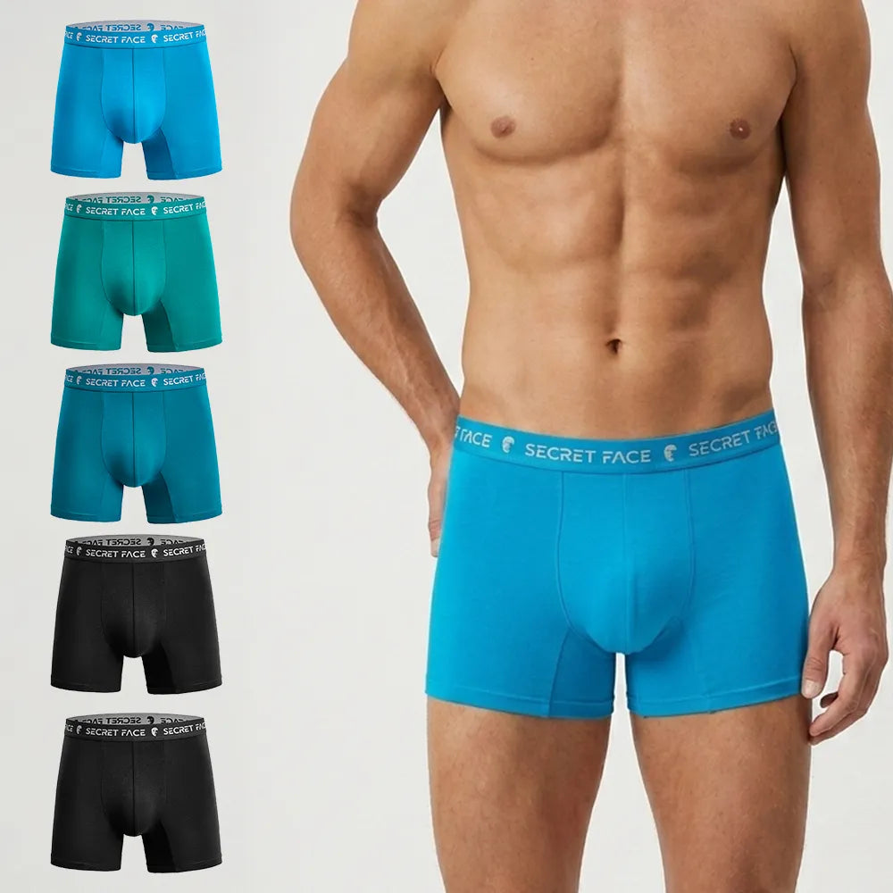 Secret Face Men's Super Comfort Trunks 5-Pack Stretch Light Cotton Underwear, Second Skin Feel