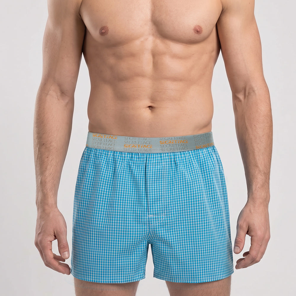 Secret Face Men's Woven Boxer Shorts 3-Pack - Classic Gingham Check, Soft Cotton, Elastic Waistband