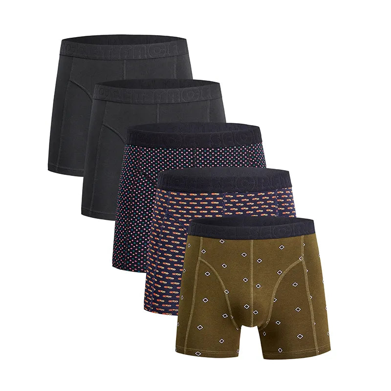Secret Face Men's 5-Pack Sporty Boxer Briefs - Stretch Cotton Compression Fit with Geometric & Solid Designs