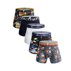Secret Face Men's Trunks 5-Pack - Japan Samurai Print, Premium Stretch Cotton, Comfort Fit Boxers