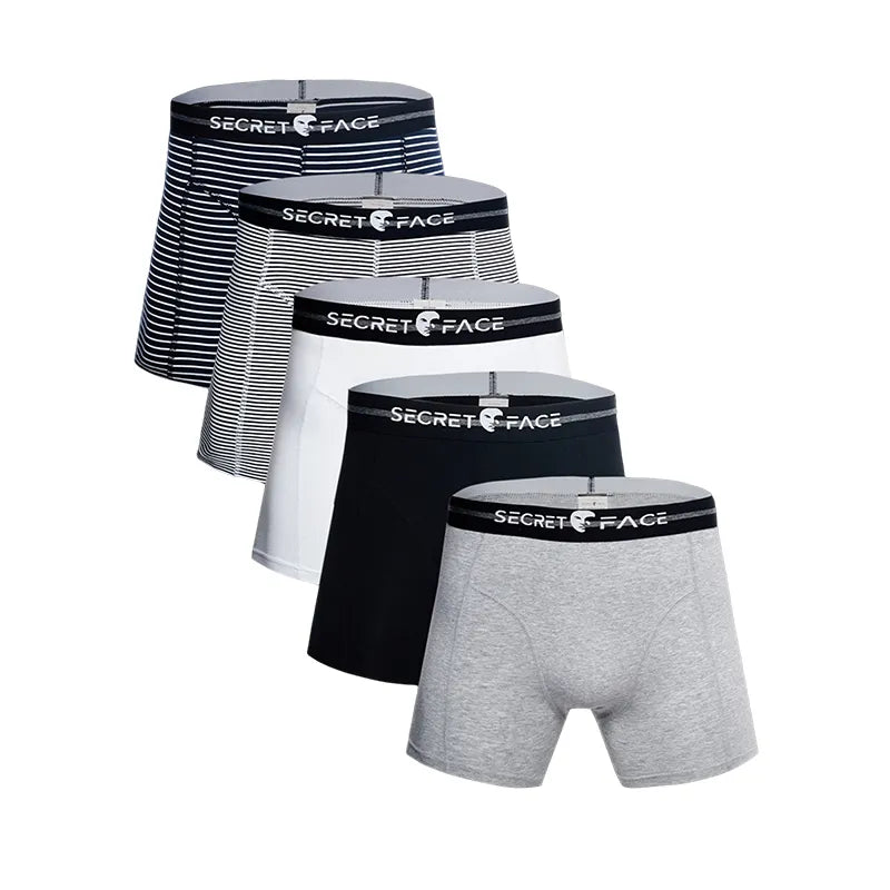 Secret Face Men's Boxer Briefs 5-Pack - Assorted Stripes & Solids, Soft Stretch Cotton, Comfort Fit