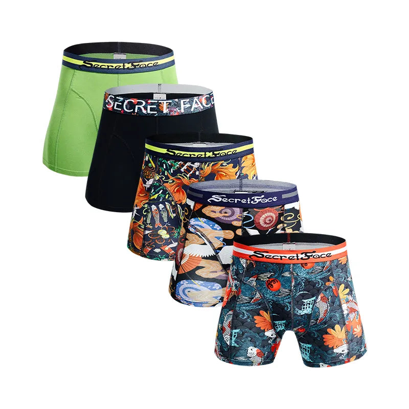Secret Face Men's Stretch Boxer Briefs - Luxury Comfort, Flexible Tight Fit, Durable Cotton Blend (Assorted Novelty & Solid Prints)