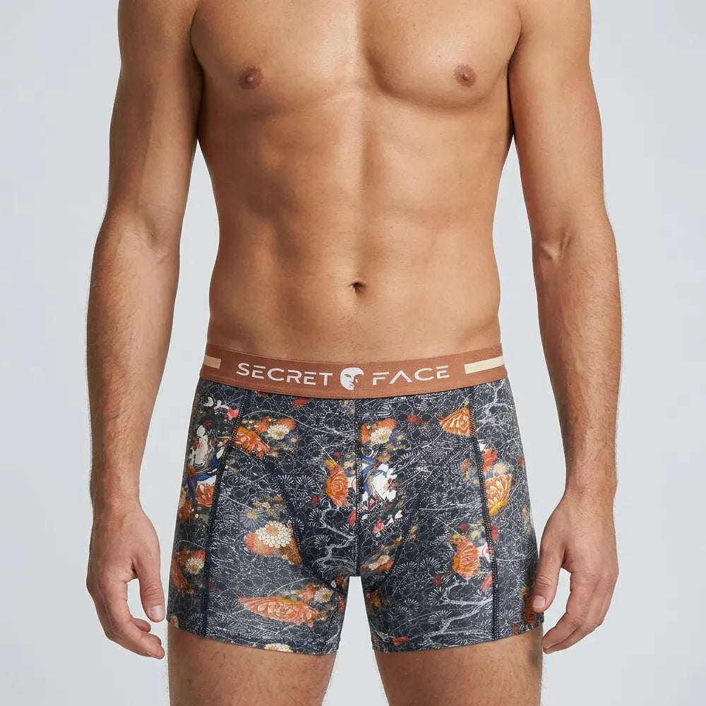 Secret Face Men's Trunks 5-Pack - Japan Samurai Print, Premium Stretch Cotton, Comfort Fit Boxers