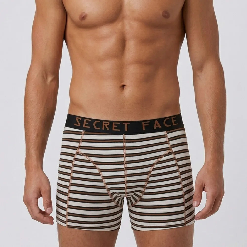 Secret Face Men's Luxury Trunks - Bold Stripe Print, Premium Stretch Cotton, Comfort Fit