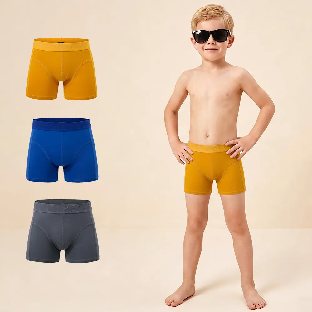 Secret Face Junior' 3-Pack Trunks - Soft Stretch Cotton, Child Fit, Assorted Colors