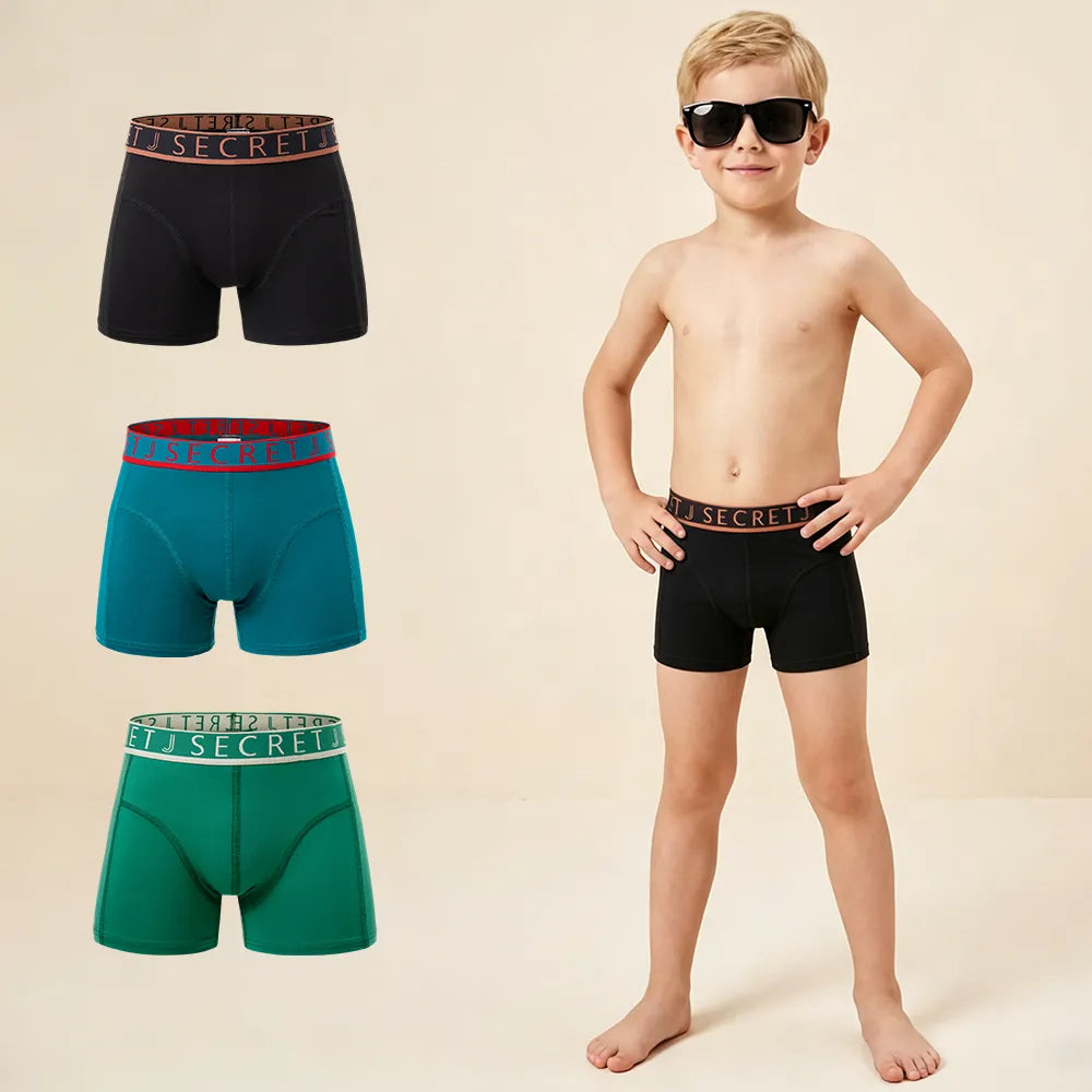 Secret Face Junior' 3-Pack Trunks - Comfortable Stretch Cotton, Assorted Colors, Kid Fit