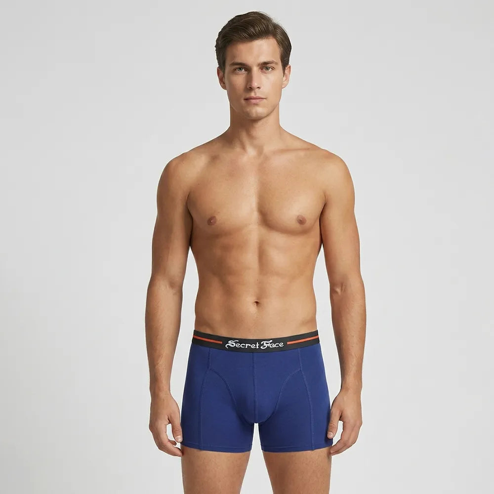 Secret Face Men's Premium Cotton Boxer Briefs 5-Piece Set - Flexible Tight Fit, Breathable & Durable