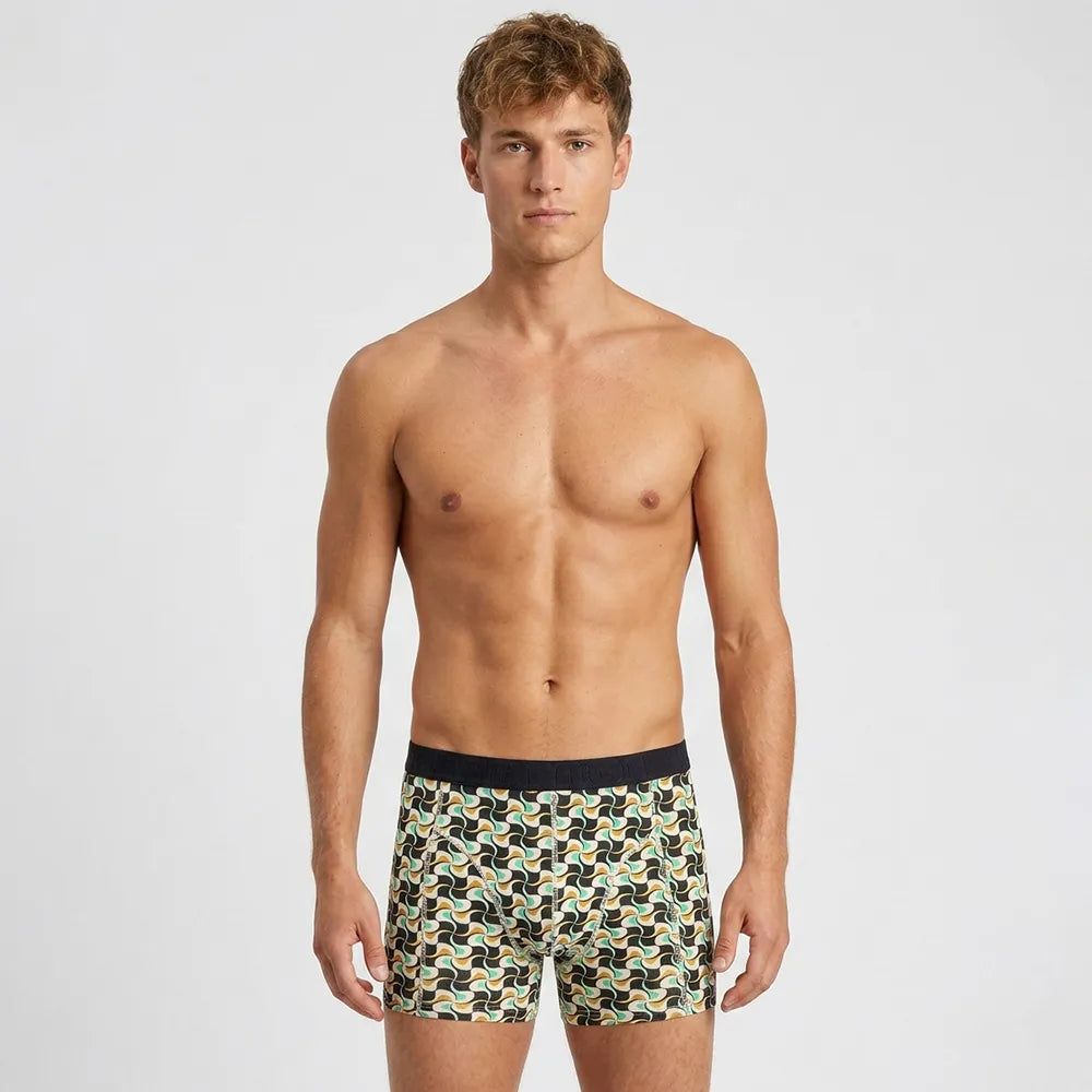 Secret Face Men's 5-Pack Luxury Printed Boxer Briefs - Stretch Cotton, Assorted Patterns-Navy Botanical-Red Sunrise