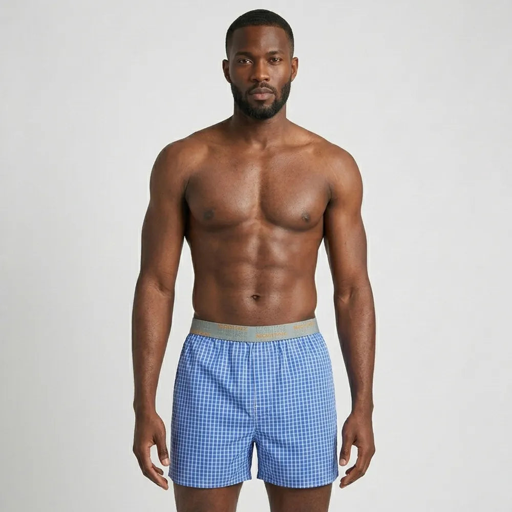Secret Face Men's Woven Boxer Shorts 3-Pack - Classic Gingham Check, Soft Cotton, Elastic Waistband