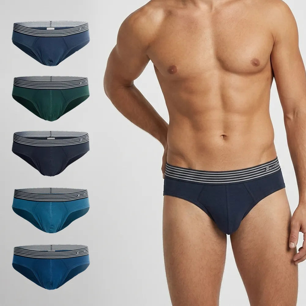 Secret Face Men's Premium Cotton Briefs 5-Pack - Classic Solids, Stretchy & Comfort Fit