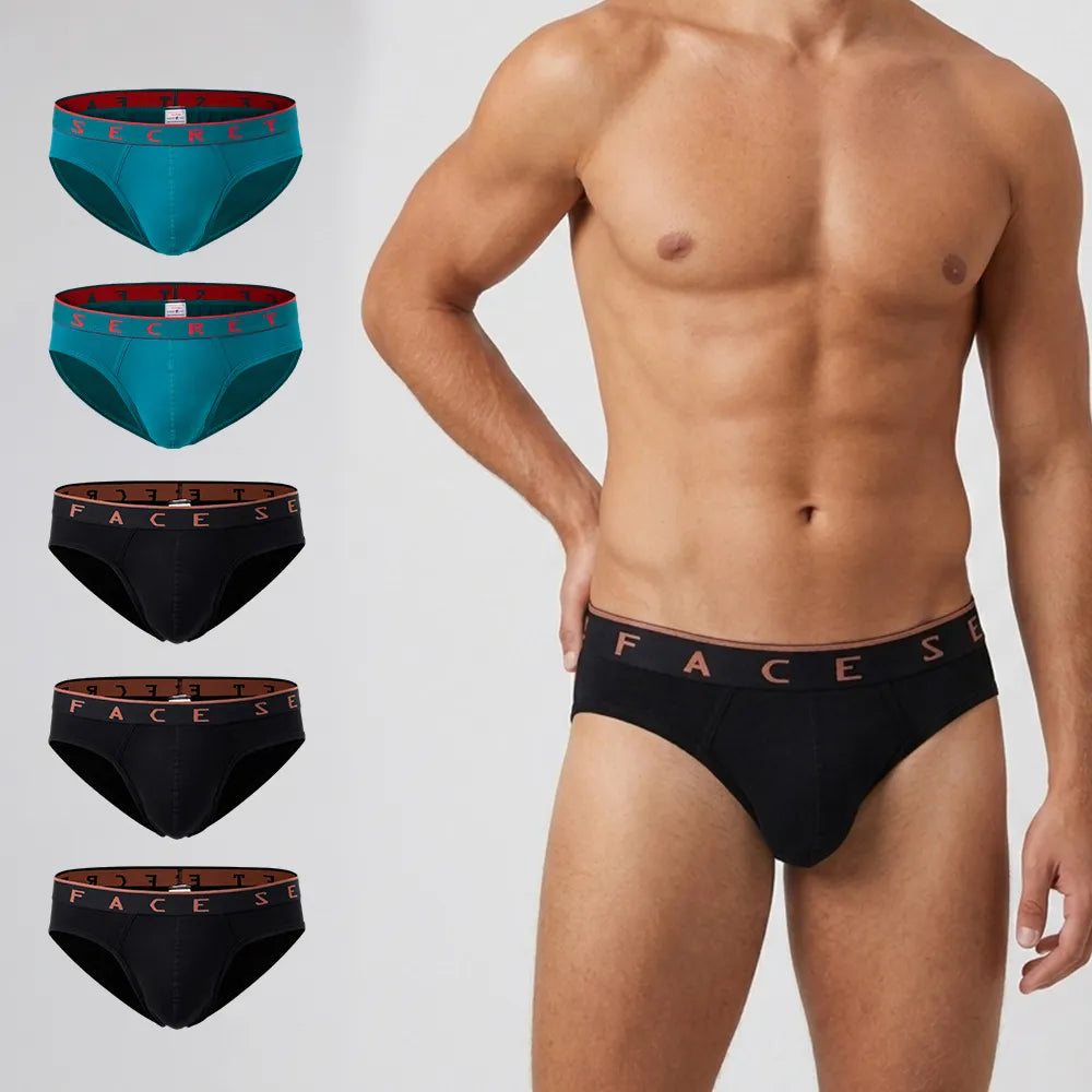 Secret Face Men's 5-Pack Solid Color Briefs - Premium Stretch Cotton, Comfort Fit