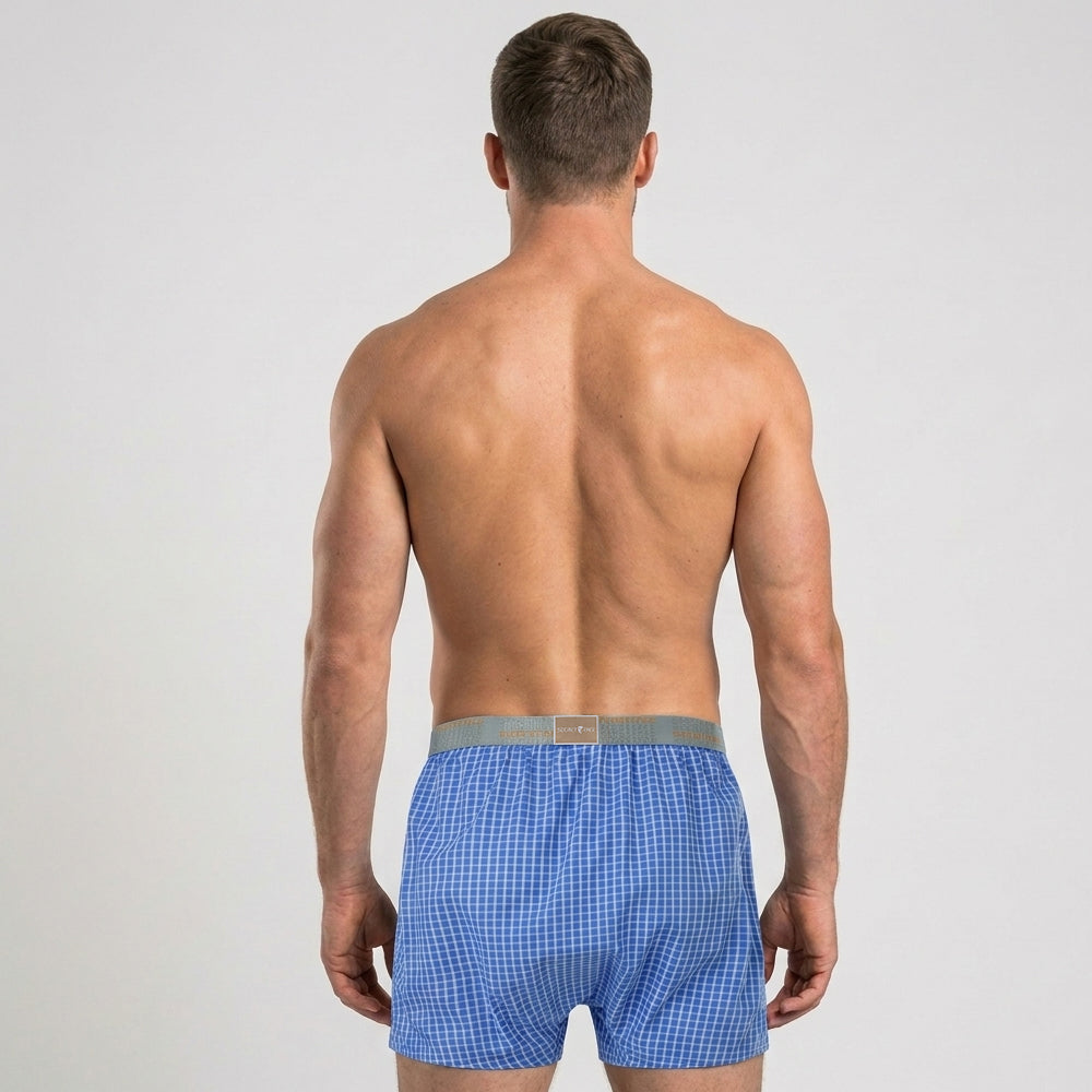 Secret Face Men's Woven Boxer Shorts 3-Pack - Classic Gingham Check, Soft Cotton, Elastic Waistband