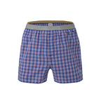 Secret Face Men's Woven Boxer Shorts - Navy Blue & Red Plaid, 100% Cotton, Loose Fit, Elastic Waistband