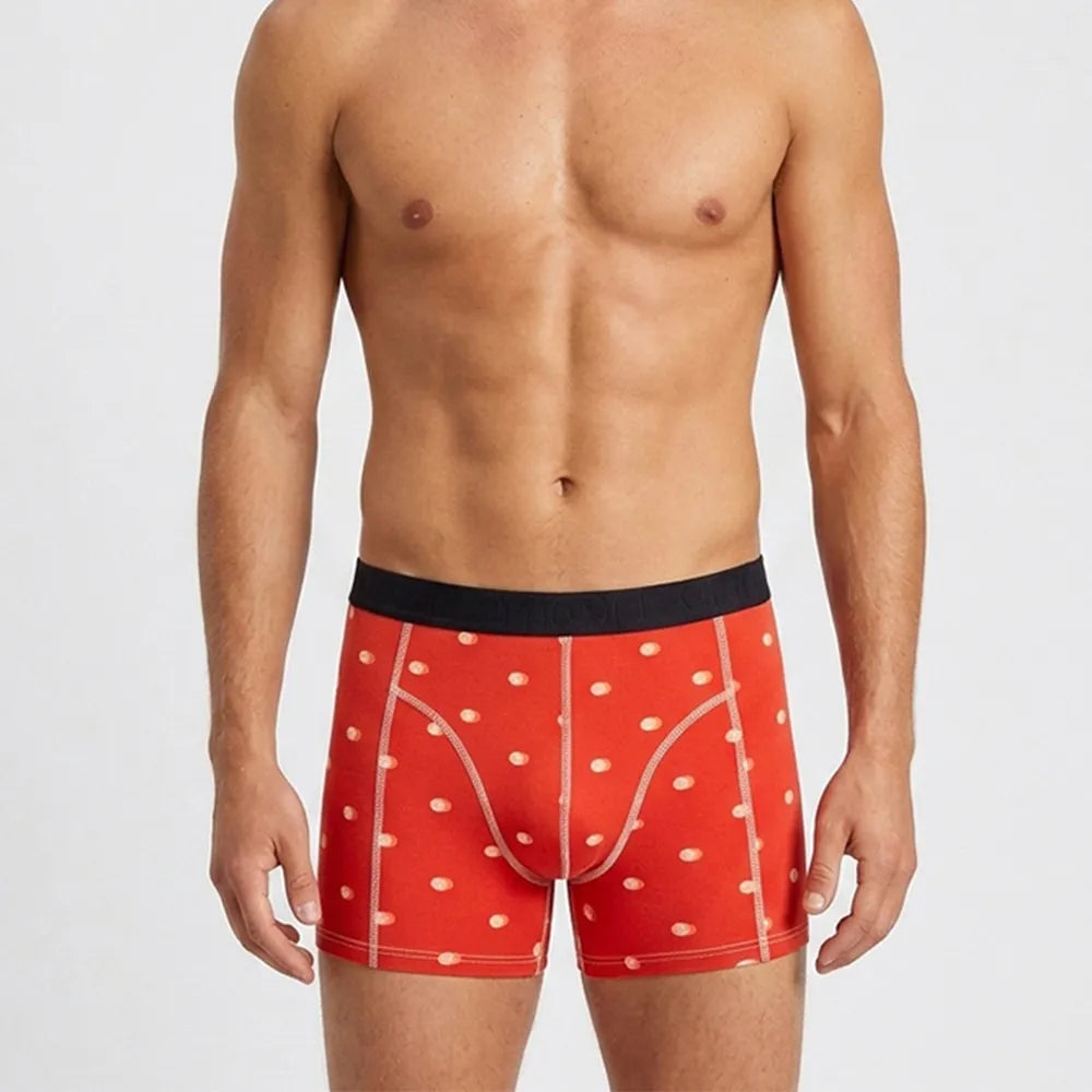 Secret Face Men's Luxury Printed Boxer Briefs - Stretch Cotton, Assorted Patterns-Red Sunrise