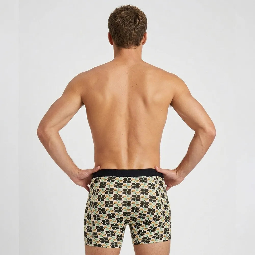 Secret Face Men's 5-Pack Luxury Printed Boxer Briefs - Stretch Cotton, Assorted Patterns-Navy Botanical-Red Sunrise