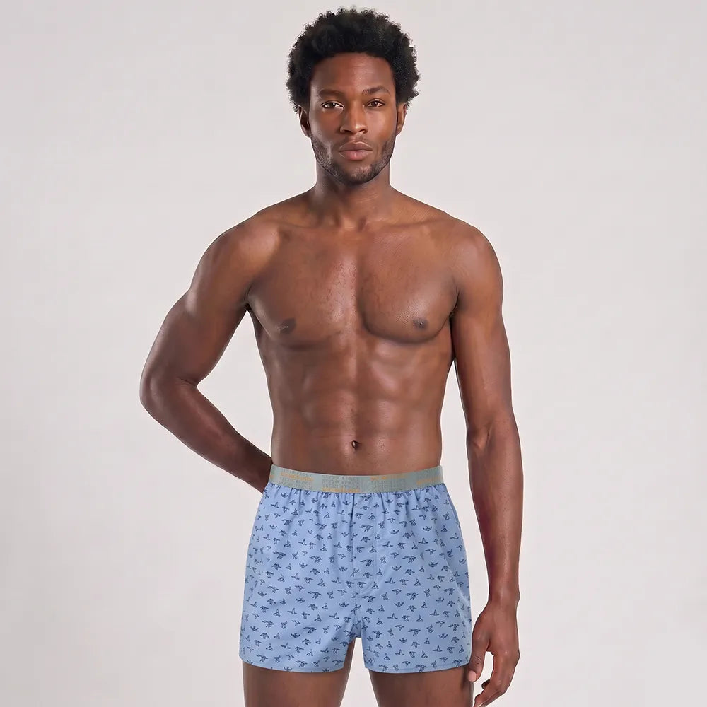 Secret Face Men's 3-Pack Woven Boxer Shorts - Soft Cotton, Loose Fit, Elastic Waistband, Assorted Animal & Plaid Prints