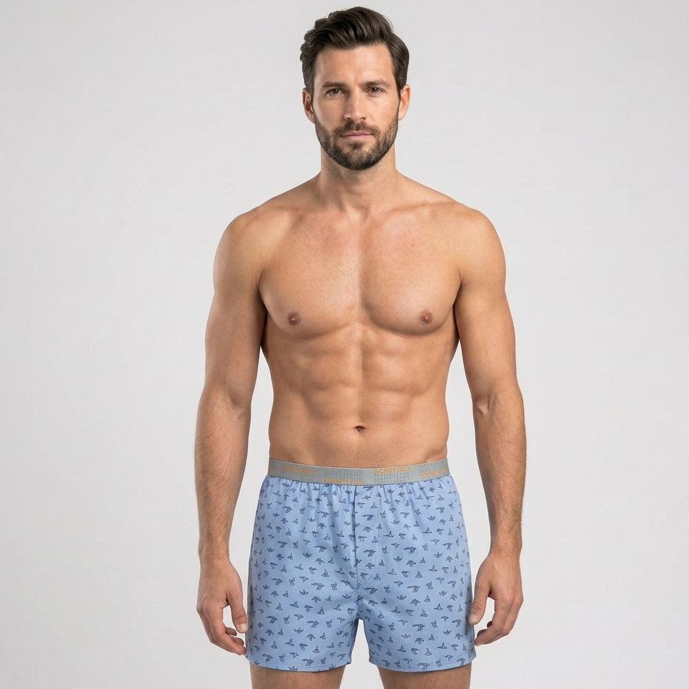 Secret Face Men's 3-Pack Woven Boxer Shorts - Soft Cotton, Loose Fit, Elastic Waistband, Assorted Animal & Plaid Prints