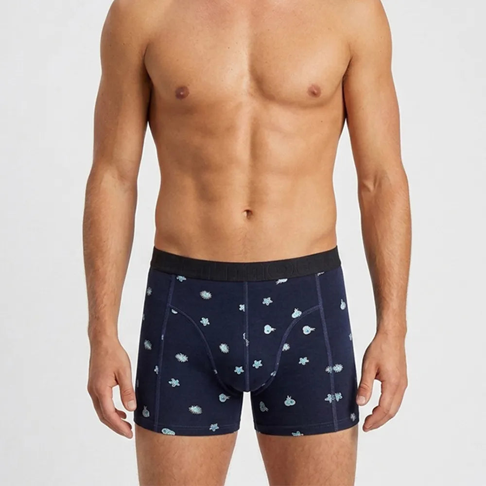 Secret Face Men's Luxury Printed Boxer Briefs - Stretch Cotton, Assorted Patterns-Navy Botanical