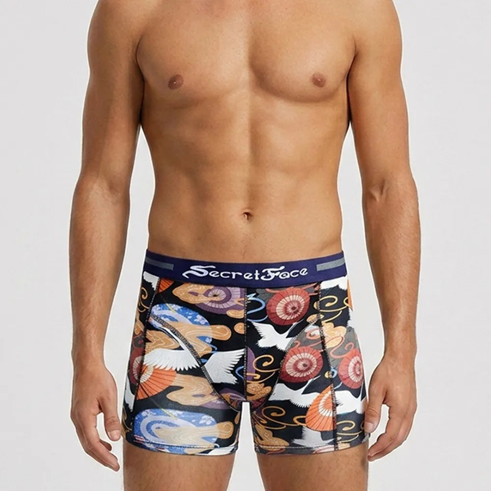 Secret Face Men's Stretch Boxer Briefs - Luxury Comfort, Flexible Tight Fit, Durable Cotton Blend (Assorted Novelty & Solid Prints)-The Lucky Pair