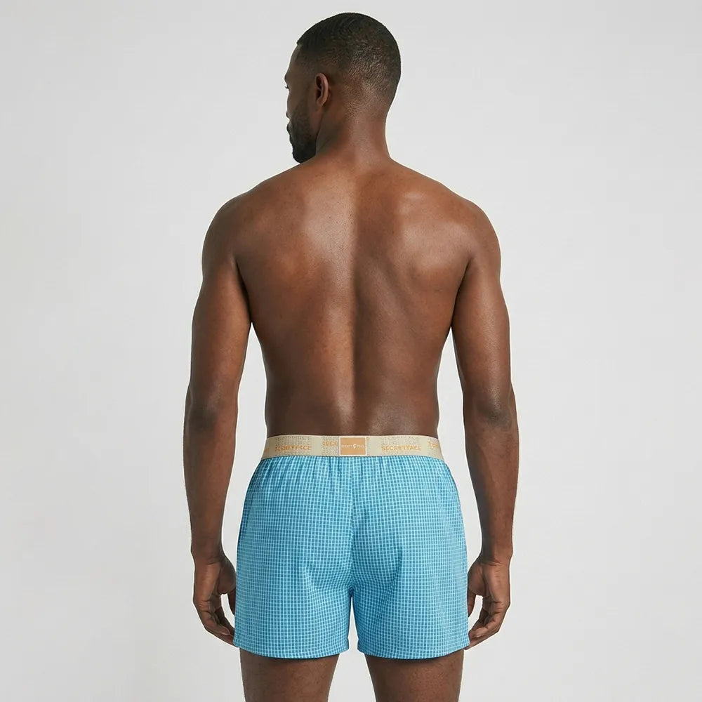 Secret Face Men's Woven Boxer Shorts 3-Pack - Classic Gingham Check, Soft Cotton, Elastic Waistband