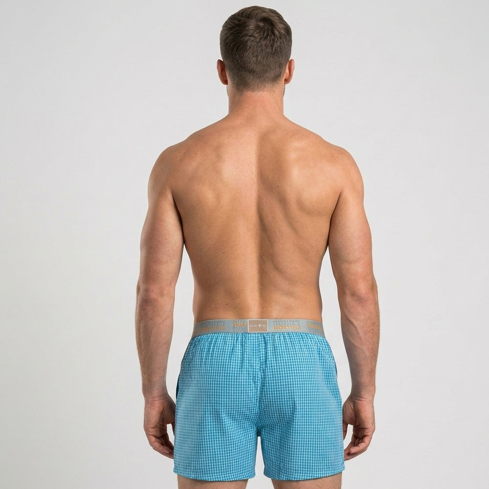 Secret Face Men's Woven Boxer Shorts 3-Pack - Classic Gingham Check, Soft Cotton, Elastic Waistband