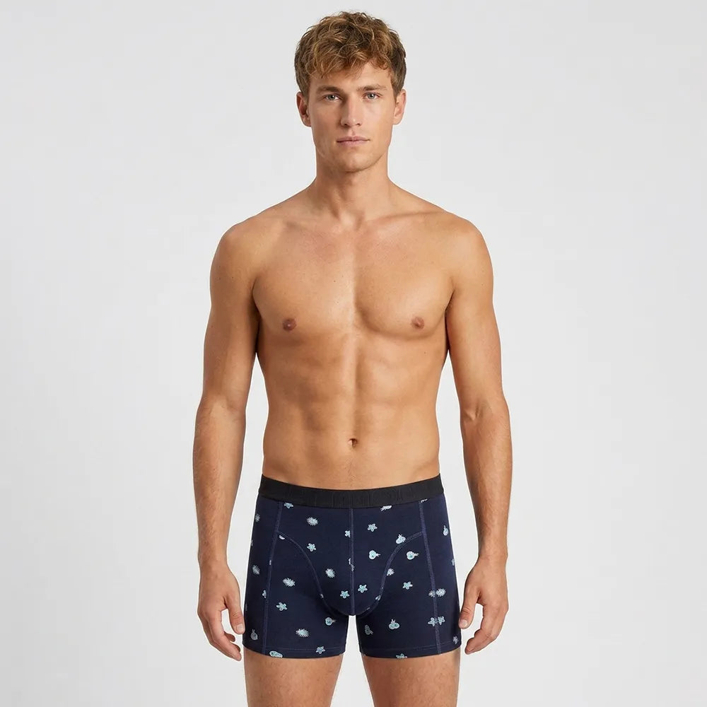 Secret Face Men's 5-Pack Luxury Printed Boxer Briefs - Stretch Cotton, Assorted Patterns-Navy Botanical-Red Sunrise