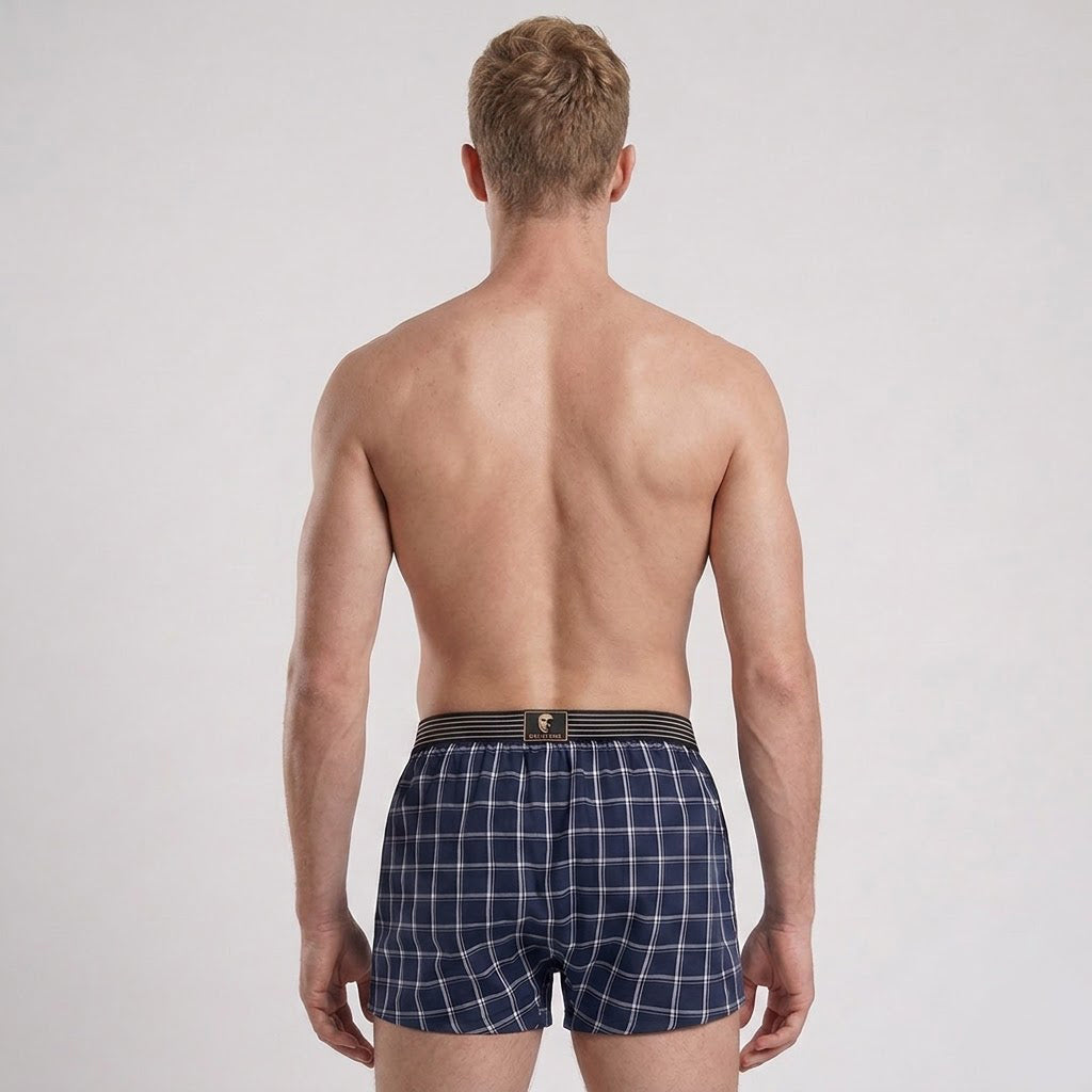 Secret Face Men's 3-Pack Woven Boxer Shorts - 100% Cotton, Loose Fit, Elastic Waistband, Assorted Plaid & Dot Patterns