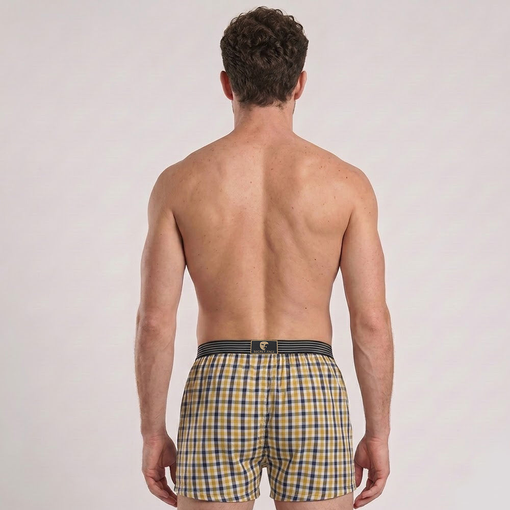 Secret Face Men's 3-Pack Woven Boxer Shorts - Soft Cotton, Loose Fit, Elastic Waistband, Assorted Animal & Plaid Prints