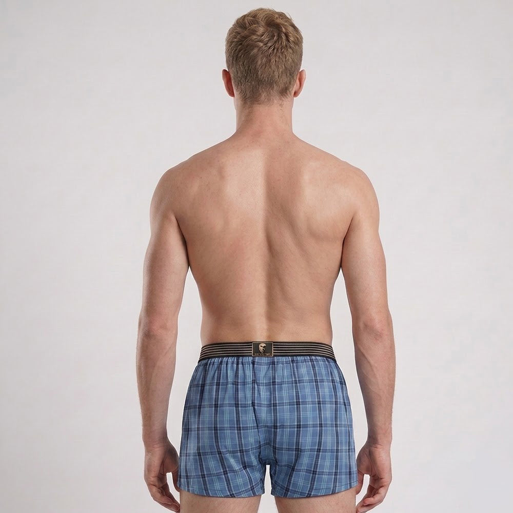 Secret Face Men's 3-Pack Woven Boxer Shorts - 100% Cotton, Loose Fit, Elastic Waistband, Assorted Plaid & Dot Patterns