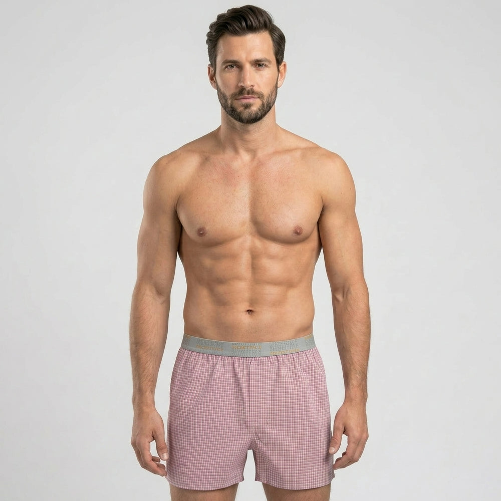Secret Face Men's Woven Boxer Shorts 3-Pack - Classic Gingham Check, Soft Cotton, Elastic Waistband