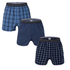 Secret Face Men's 3-Pack Woven Boxer Shorts - 100% Cotton, Loose Fit, Elastic Waistband, Assorted Plaid & Dot Patterns