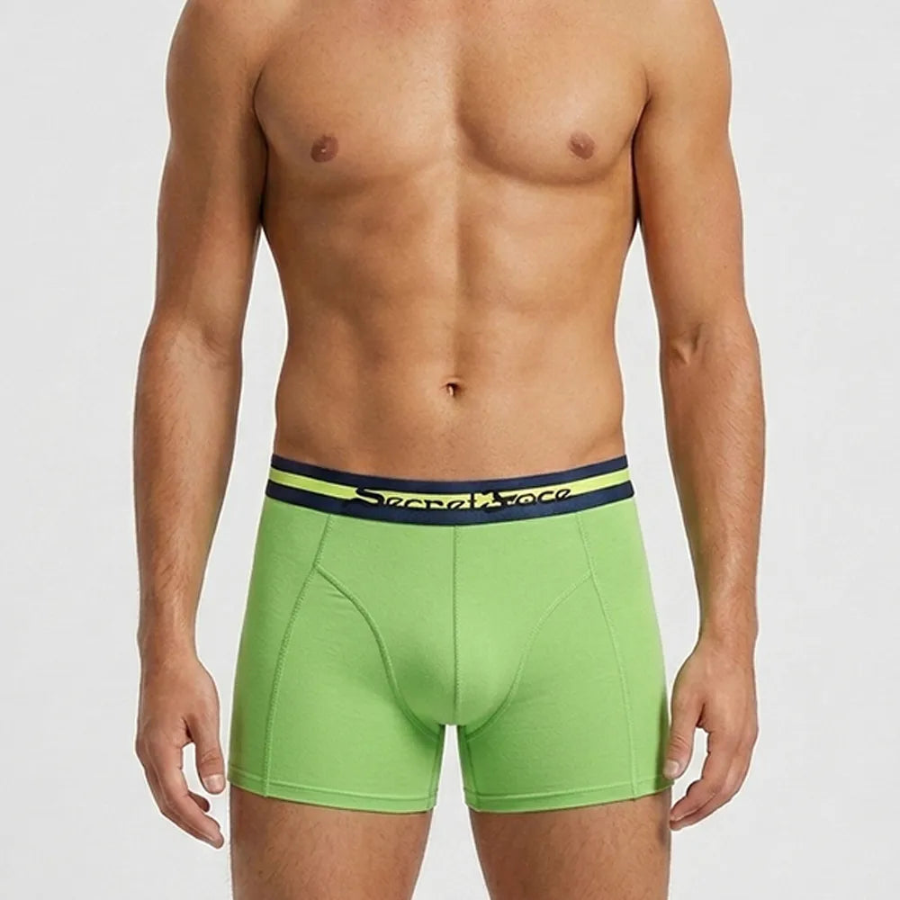 Secret Face Men's Stretch Boxer Briefs - Luxury Comfort, Flexible Tight Fit, Durable Cotton Blend (Assorted Novelty & Solid Prints)-Twist of Lime