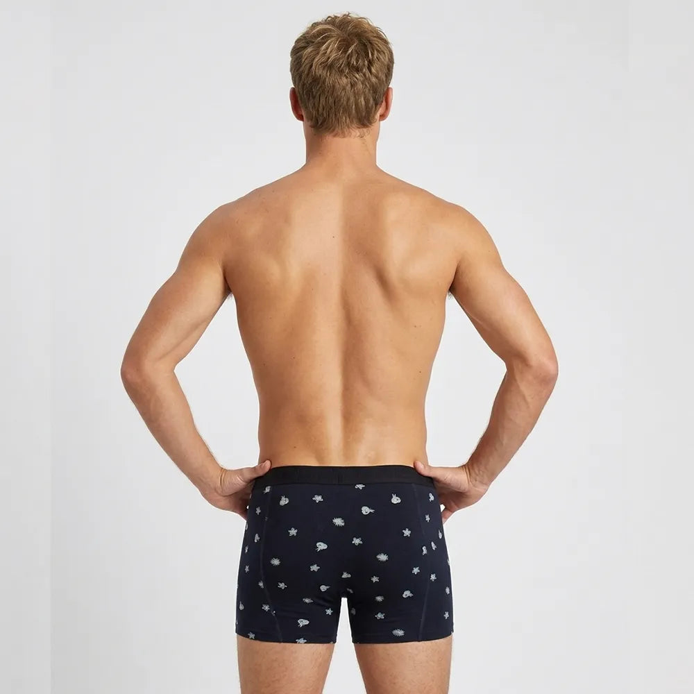 Secret Face Men's 5-Pack Luxury Printed Boxer Briefs - Stretch Cotton, Assorted Patterns-Navy Botanical-Red Sunrise