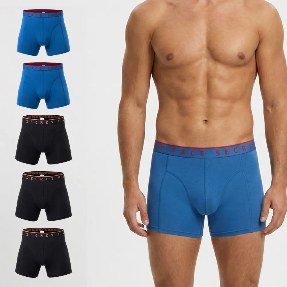 Secret Face Men's 5-Pack Bamboo Trunks - Solid Colors, Soft & Breathable, Comfort Fit Boxer Briefs