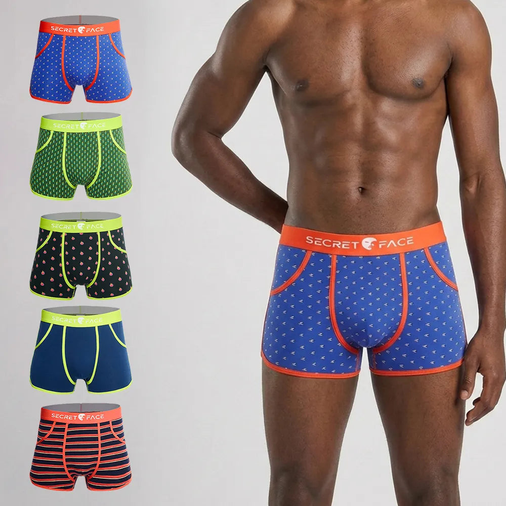 Secret Face Men's Vintage 60s Vintage Trunks - 5-Pack Boxed Set, Stretch Cotton Retro Underwear