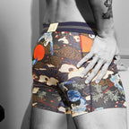 Secret Face Men's Trunks 5-Pack - Japan Samurai Print, Premium Stretch Cotton, Comfort Fit Boxers