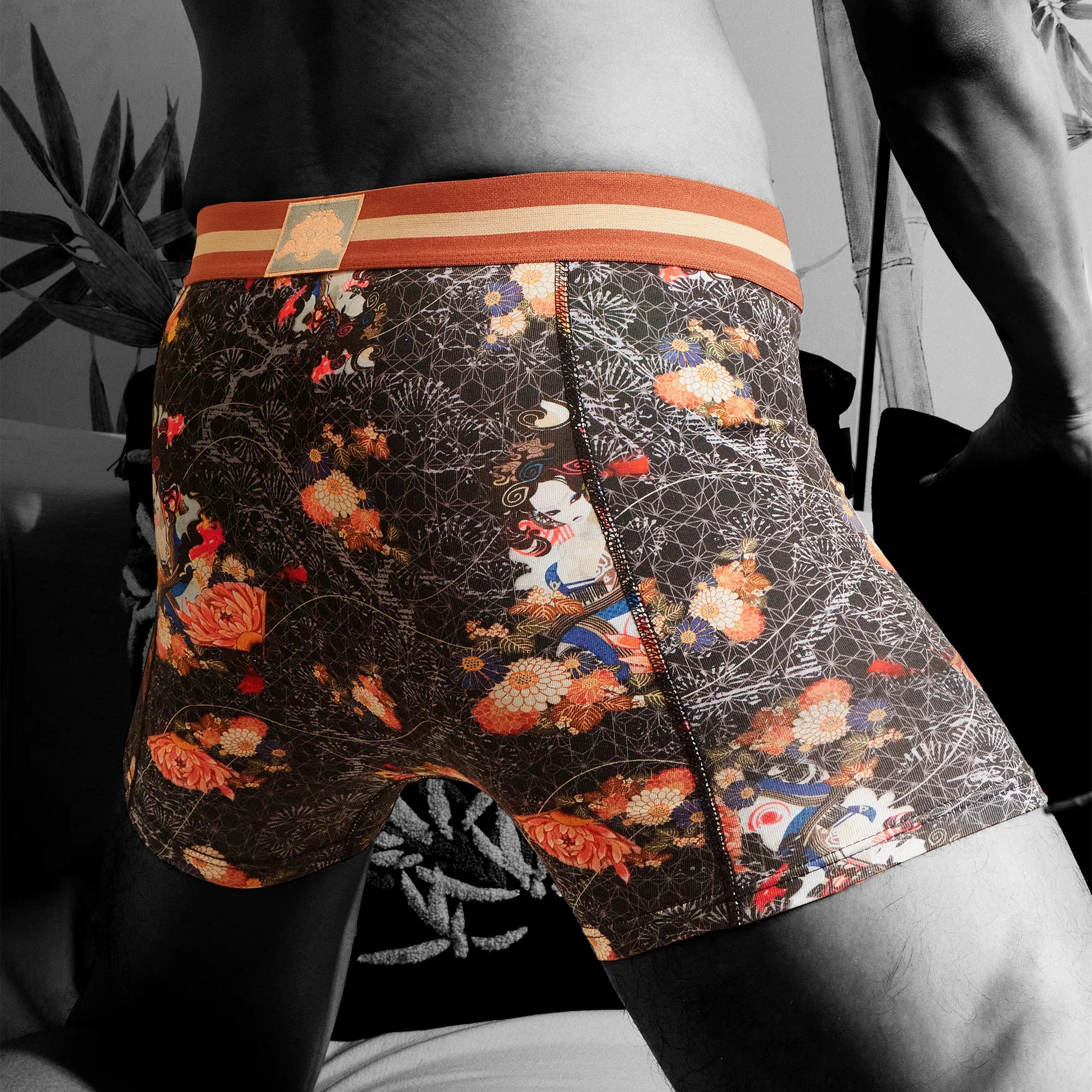 Secret Face Men's Trunks 5-Pack - Japan Samurai Print, Premium Stretch Cotton, Comfort Fit Boxers