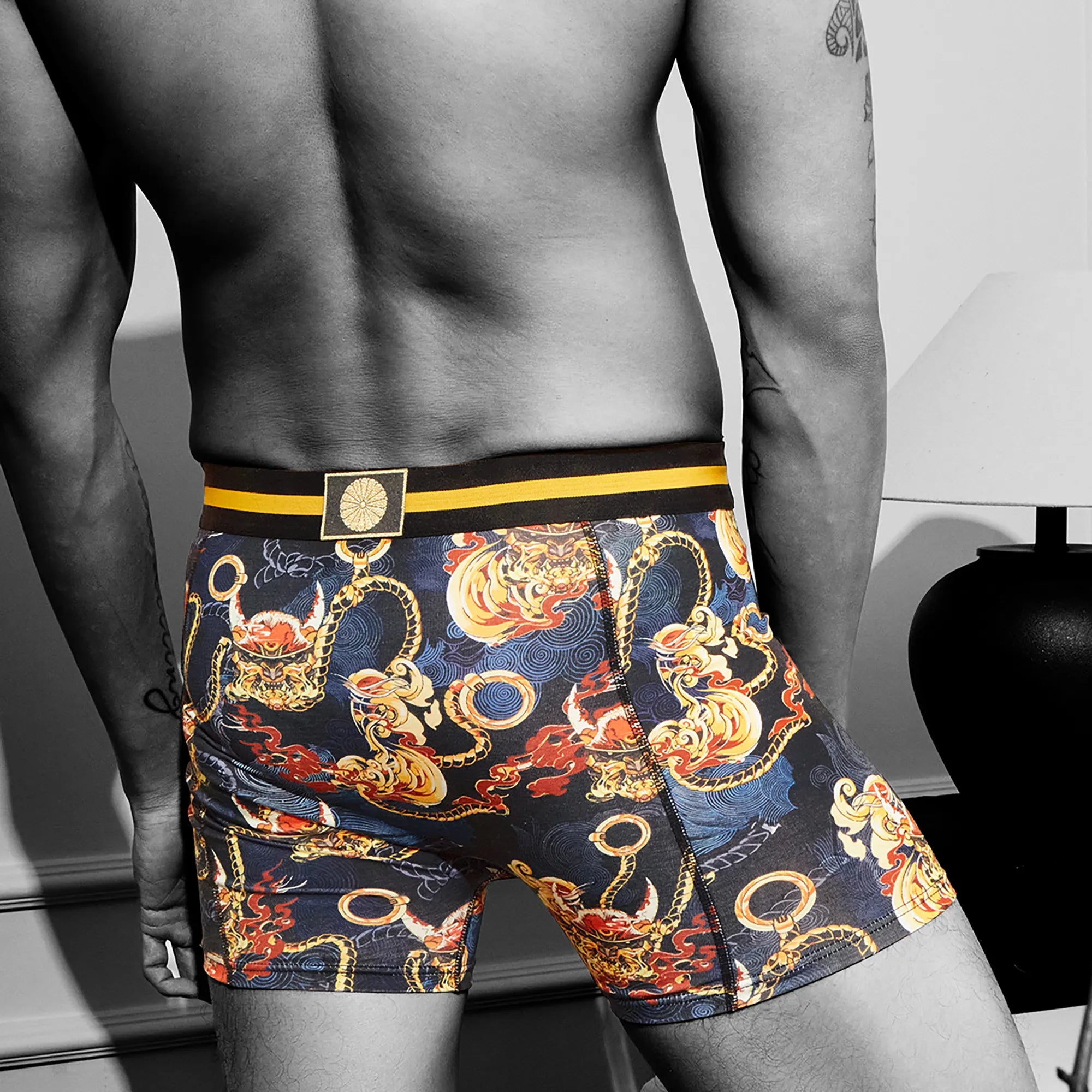 Secret Face Men's Trunks 5-Pack - Japan Samurai Print, Premium Stretch Cotton, Comfort Fit Boxers
